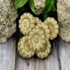 *12* 13mm Gold Washed Opaque Beige Ivory Sunflower Coin Beads