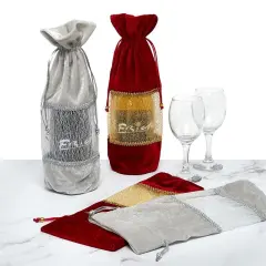 Velvet Wine Gift Bag 3 1/2'' x 6'' x 13 3/4''
