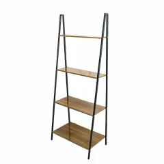Black Brown 4 Tier Ladder Shelf Metal Wood Rack DISPLAY STAND Home Office