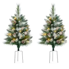 Best Choice Products Set of 2 24.5in Outdoor Pathway Christmas Trees Decor w/ LED Lights Frosted