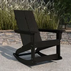 Merrick Lane Wellington UV Treated All-Weather Polyresin Adirondack Rocking Chair for Patio, Sunroom, Deck and More Black