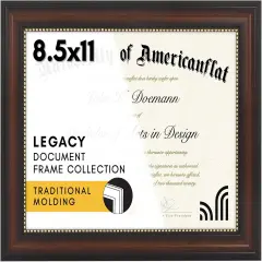 8.5x11 Diploma Frame - For Certificates or Use as 8.5x11 Picture Frame - Ornate Antique Frame with Shatter-Resistant Glass - Legacy Collection - Wall or Tabletop Display - Beaded Mahogany