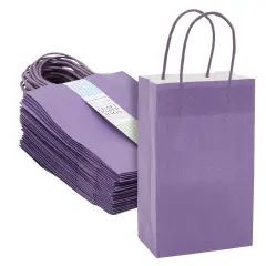 25-Pack Purple Gift Bags with Handles, 5.5x3.2x9-Inch Paper Goodie Bags for Party Favors and Treats, Birthday Party Supplies