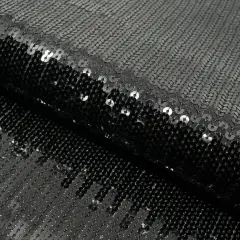 1 Yard Flounce Fringe Stretch Mesh Sequin Fabric Black