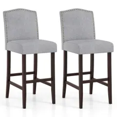 Costway Set of 2 Bar Stools 30" Upholstered Kitchen Breakfast Nailhead Bar Chairs Gray