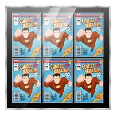 Comic Book Display Frame for Current Era Comic Published After 1985 - Silver Wood Comic Frame With Black Mat for 6.875x10.5 Comic, 18 Frame Sizes