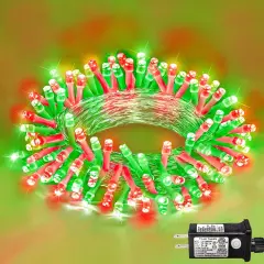 120 LED Christmas Lights Outdoor Waterproof, Red and Green String Lights for Bedroom Clear Wire, Connectablle 8 Modes Plug in Fairy String Lights for Tree Christmas Halloween Decorations