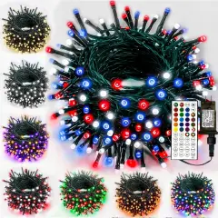 Smart Color Changing Christmas Lights, 4th of July Decoration Lights with Remote & Timer, 66FT 200 LED Patriotic String Light Waterproof, RGB Twinkle Light for Indoor Holiday Independence Day Decor
