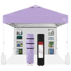Best Choice Products 10x10ft Easy Setup Pop Up Canopy, Portable Tent w/ Side Wall, 1-Button Push, Case Lilac/White