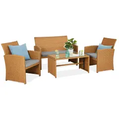 Best Choice Products 4-Piece Outdoor Wicker Patio Conversation Furniture Set w/ Table, Cushions Natural/Cement Gray