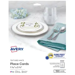 Avery Printable Place Cards with Sure Feed Technology, 1-7/16" x 3-3/4", Textured White, 150 Blank Tent Cards for Laser or Inkjet Printers (16109)