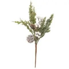 16&rdquo; High Sparkle Soft Pine White Berry Pick with Brown Paper-Wrapped Stem