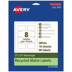 Avery Recycled Matte White Labels,2" x 3" Rectangle
