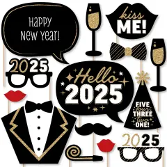 Big Dot of Happiness Hello New Year - 2025 NYE Party Photo Booth Props Kit - 20 Count