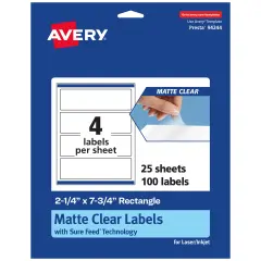 Avery Matte Clear Labels,2-1/4" x 7-3/4" Rectangle