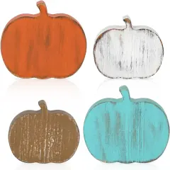 4 Wooden Fall Pumpkins Decorations