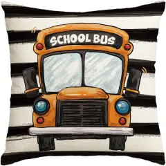 School Bus Buffalo Plaid Throw Pillow Cover