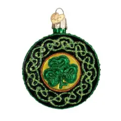 Old World Christmas 3.0 Inch Celtic Brooch Christmas Tree Ornament , Ornament Irish Knots Shamrock Green