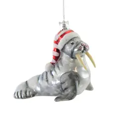 Noble Gems 4.25 In Walrus Ornament Christmas Tree Ornament , Marine Animal Christmas Silver