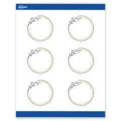 Avery Printable Round Labels, Gold & Navy Border with Florals, 3" Diameter, Matte White Round Labels, Permanent, Laser/Inkjet, 60ct, Great for Product Labels
