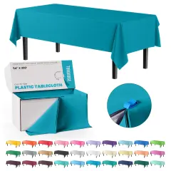  Party Solids 54" x 300' Plastic Table Cover Roll with Slide Cutter &ndash; Cut-to-Size Dispenser Box &ndash; Makes Up to 36 Disposable 8' Rectangle Tablecloths by Exquisite Turquoise