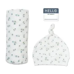 Hello World Baby Hat & Swaddle Set - Blueberries by Lulujo