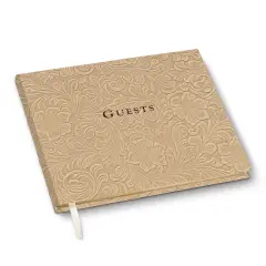 Gallery Leather Birthday Guest Book for Party Celebrations - Hardcover, Bound Leather Sign in Guest Book with 192 Lined Pages for Messages & Photos - 7" x 9" Floral Latte