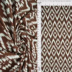 1 Yard Brushed DTY Tribal Print Knit Fabric 170 GSM, 58/60&Prime; Wide Polyester Spandex Blend BROWN