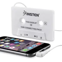 Insten Universal Car Audio Cassette Adapter, White for Apple iPad Mini 5 iPad Air 2019 iPhone 6 6s Samsung Galaxy S10 S10+ S9 S9+ Plus S8 S7 Note 5 4 LG K20 Plus K8v K7 Stylo 3 G4 G3 HTC One M7 M8 M9