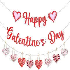 Happy Valentines Day Banner Red Glittery Paper Decorations
