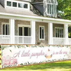 A Little Pumpkin is On the Way Banner, Fall Theme Pumpkin (Pink)