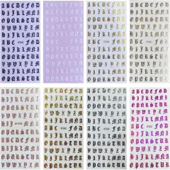 8 Sheets English Alphabet Letters Nail Art Stickers Holographic (8 Sheets)