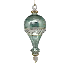 Clear Etched Blown Glass Hot Air Balloon - Green