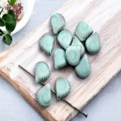 *12* 12x11mm Matte Turquoise Laser Etched Briolette Beads