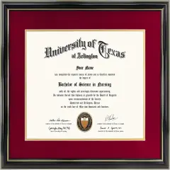 11x14 Diploma Frame with Red over Gold Mat or Display 15x18 Certificate without Mat,Solid Wood & UV Protection Acrylic,Glossy Black Finish with Gold Trim