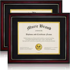 Diploma Frames 8.5 x 11 with Mat Set of 2 Solid Wood Degree frame Covered by Plexiglass, Certificate Frame 11x14 Without Mat, Picture Frame for Wall and Tabletop, Cherry Red with Gold Edge