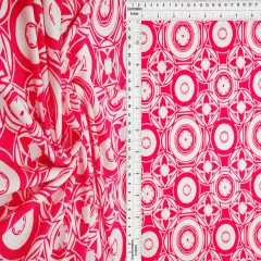 1 Yard DTY Geo Print Knit Fabric 190 GSM, 58/60&Prime; Wide Polyester Spandex Blend FUCHSIA