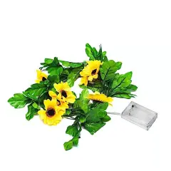 8 feet Yellow Sunflowers Greenery LED Garland Battery Operated Fairy Lights