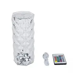 Clear 9" Acrylic Crystal TABLE LAMP USB Rechargeable Rose LED Light Party Home