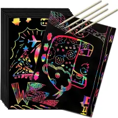 Scratch Art Rainbow Paper 36 Sheets, Colorful Magic Papers Black