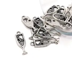 Silver Champagne Flute Charms, 20x7mm