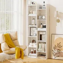 11-Tier Modern Bookcase with Anti-Tipping Kits and Open Storage Shelves White