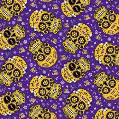 Licensed NCAA Louisiana State University Sugar Skulls LSU-1193 Cotton Fabric by the Yard