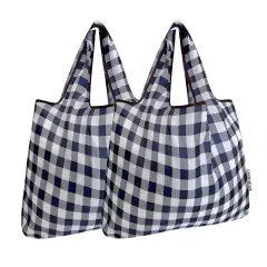Wrapables Foldable Tote Nylon Reusable Grocery Bag (Set of 2), Black Checkers
