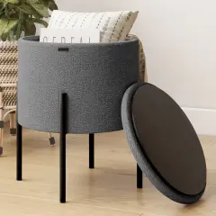 StorageBud Round Ottoman with Storage Gray