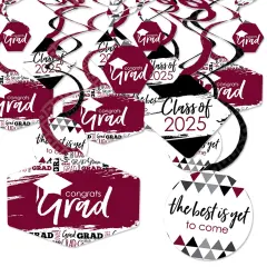 Big Dot of Happiness Maroon Graduation Class of 2025 Decorations Hanging Swirls - Set of 40