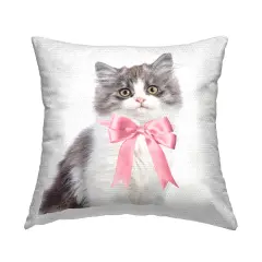 Kitten with Pink Bow Outdoor Printed Pillow Design by Sisi and Seb, 18 x 7 x 18