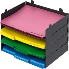 IRIS USA Metal Stackable Letter Tray Paper Organizer, Black - 4Pack