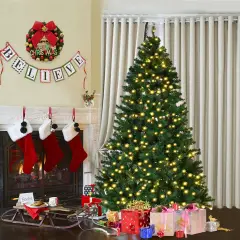 Costway 7Ft/7.5Ft/8Ft Pre-Lit PVC Christmas Tree Hinged 300/400/430 Lights