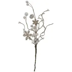 Silver Sparkle Berries and Snowflake Pick with Flexible Brown Base